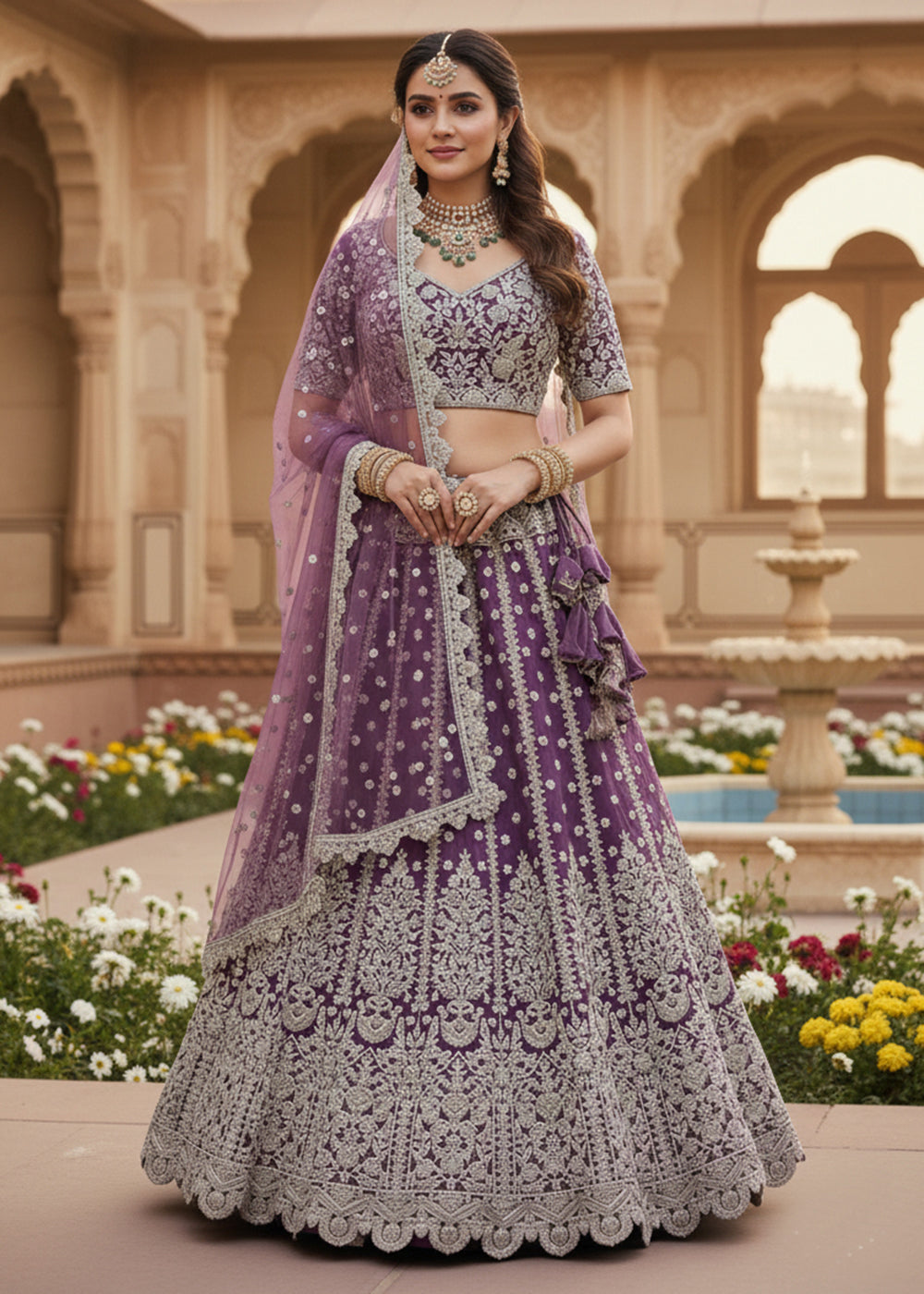Buy Now Purple Fancy Dori & Sequins Net Wedding Lehenga Choli Online in US, UK, Canada, France, Italy, Germany, Australia, Greece, UAE & Worldwide at Empress.