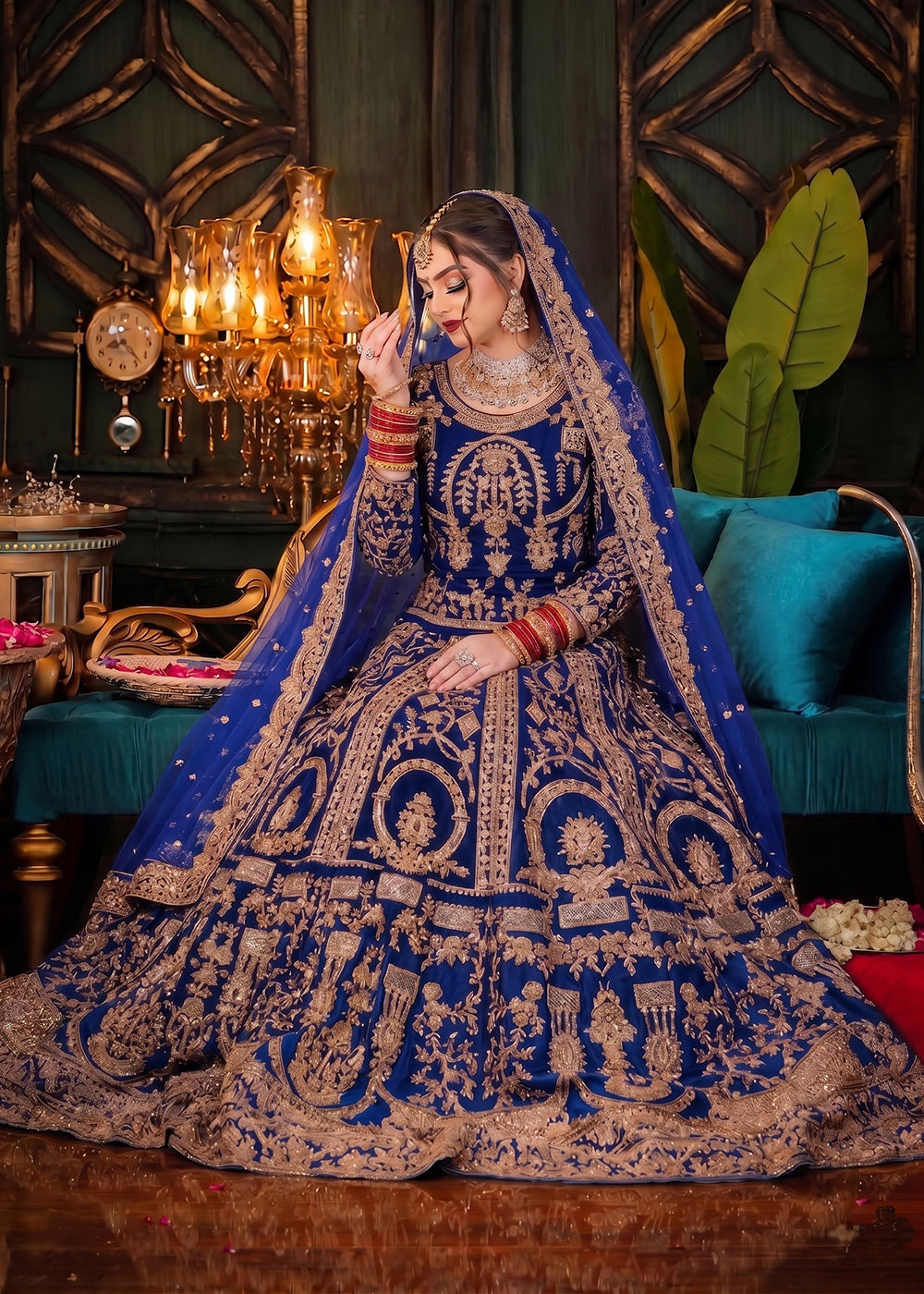 Buy Now Blue Heavy Bridal Designer Style Velvet Lehenga Choli Online in US, UK, Canada, France, Italy, Germany, Australia, Greece, UAE & Worldwide at Empress.