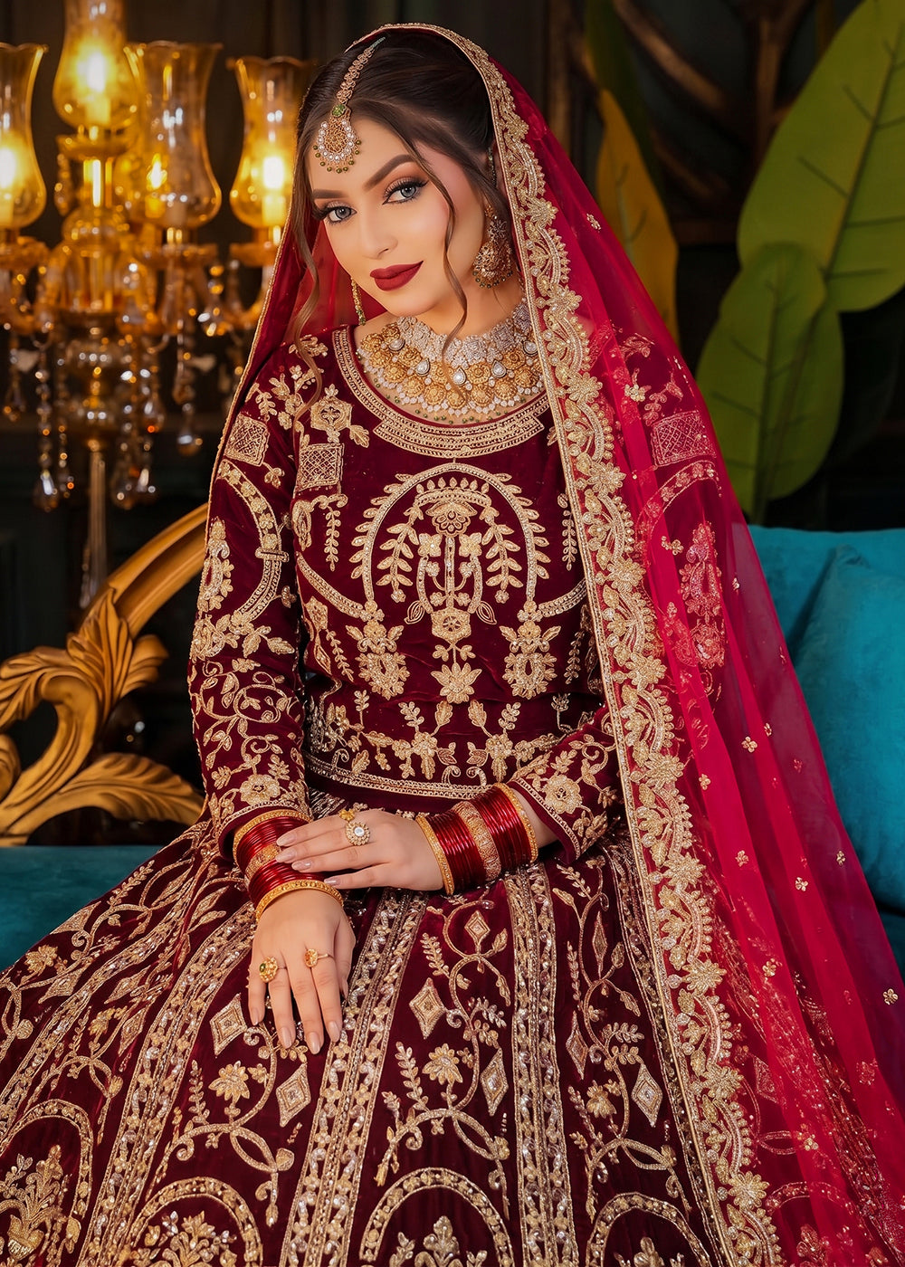 Buy Now Red Heavy Bridal Designer Style Velvet Lehenga Choli Online in US, UK, Canada, France, Italy, Germany, Australia, Greece, UAE & Worldwide at Empress.
