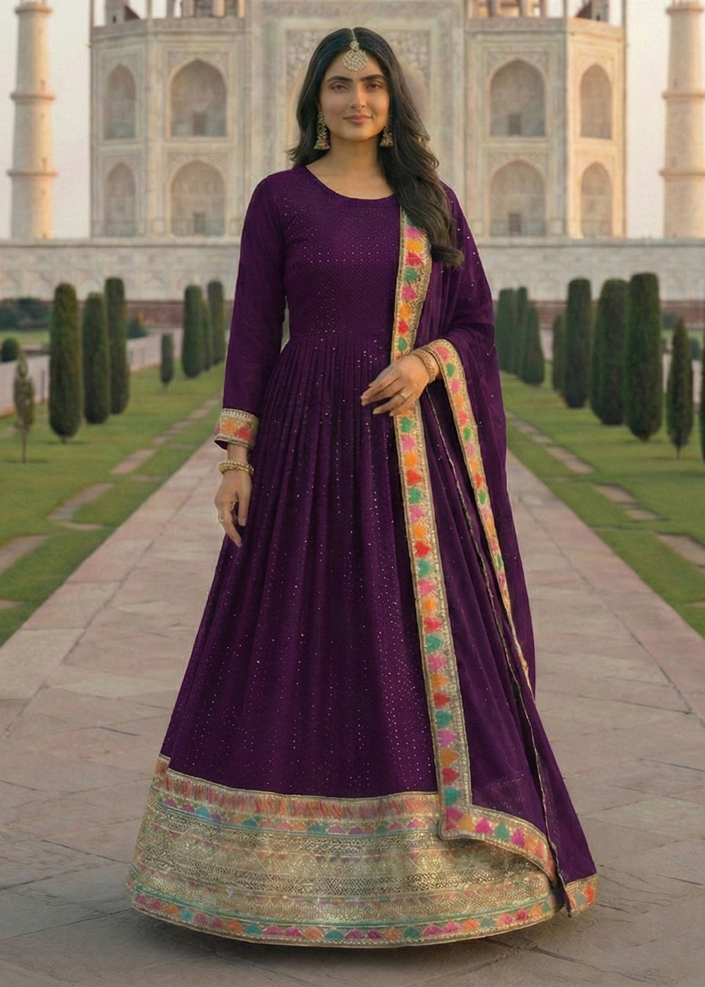 Buy Now Purple All Over Sequins Work Festive Anarkali Gown Online in US, UK, Canada, France, Italy, Sweden, Ireland, Denmark, Greece, UAE & Worldwide at Empress.