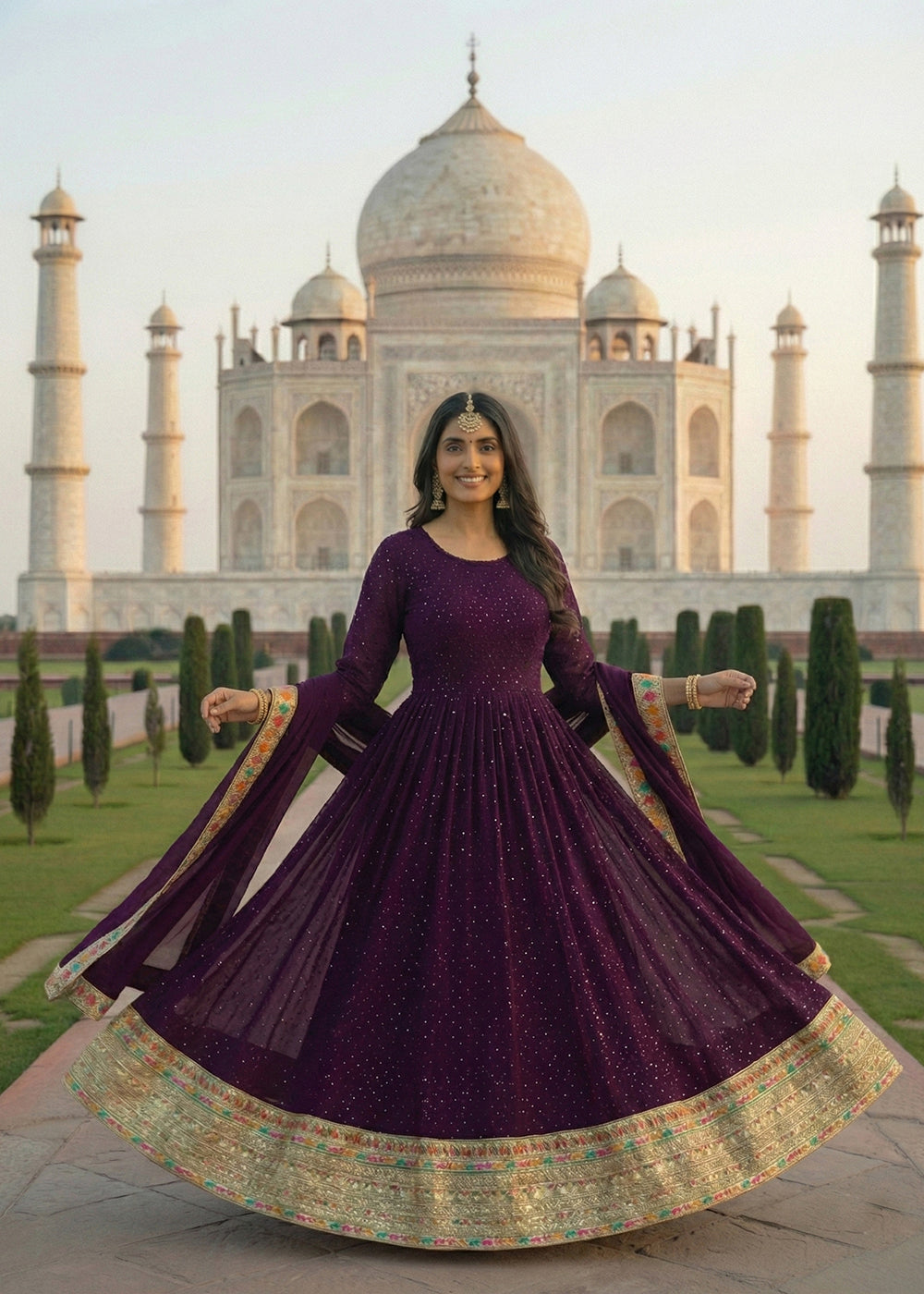 Buy Now Purple All Over Sequins Work Festive Anarkali Gown Online in US, UK, Canada, France, Italy, Sweden, Ireland, Denmark, Greece, UAE & Worldwide at Empress.