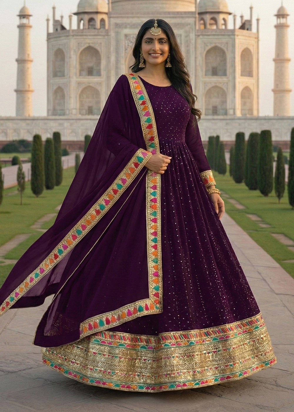 Buy Now Purple All Over Sequins Work Festive Anarkali Gown Online in US, UK, Canada, France, Italy, Sweden, Ireland, Denmark, Greece, UAE & Worldwide at Empress.