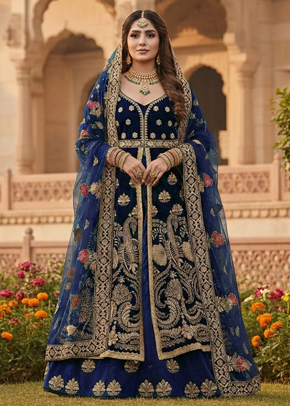 Buy Now Blue Anarkali Style Wedding & Bridal Lehenga Suit Online in Newark, Miami, Toronto, London, Bayern, Katy, Utah, New York, Dubai & Worldwide at Empress.