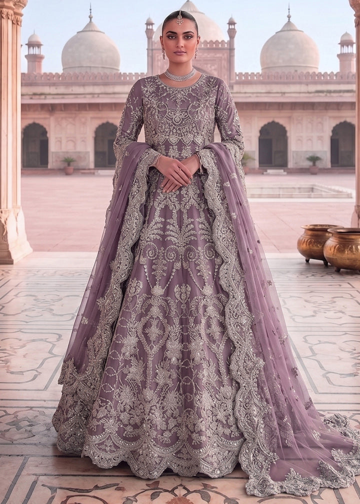 Buy Now Dreamy Lavender Diamond Work Wedding Wear Anarkali Gown Online in US, UK, Canada, France, Italy, Sweden, Ireland, Denmark, Qatar & Worldwide at Empress.