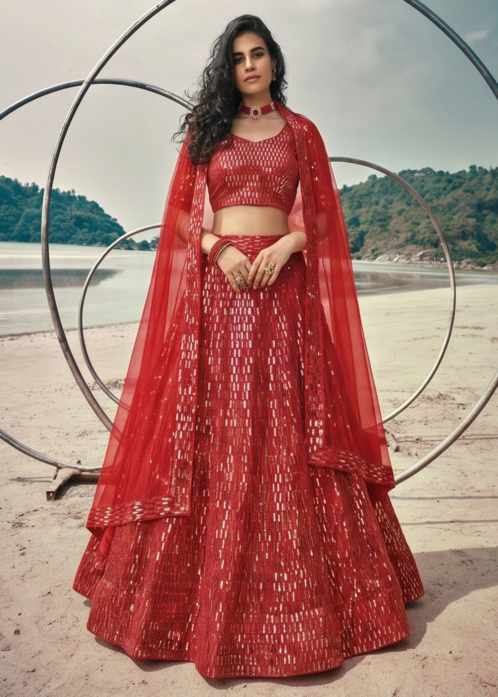 Buy Now Festive Party Wear Red Embroidered Lehenga Choli Online in US, UK, Canada, France, Italy, Greece, Sweden, Netherlands, UAE & Worldwide at Empress.