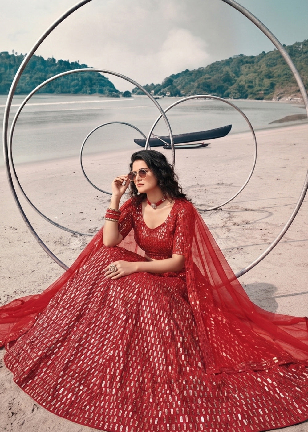 Buy Now Festive Party Wear Red Embroidered Lehenga Choli Online in US, UK, Canada, France, Italy, Greece, Sweden, Netherlands, UAE &amp; Worldwide at Empress.