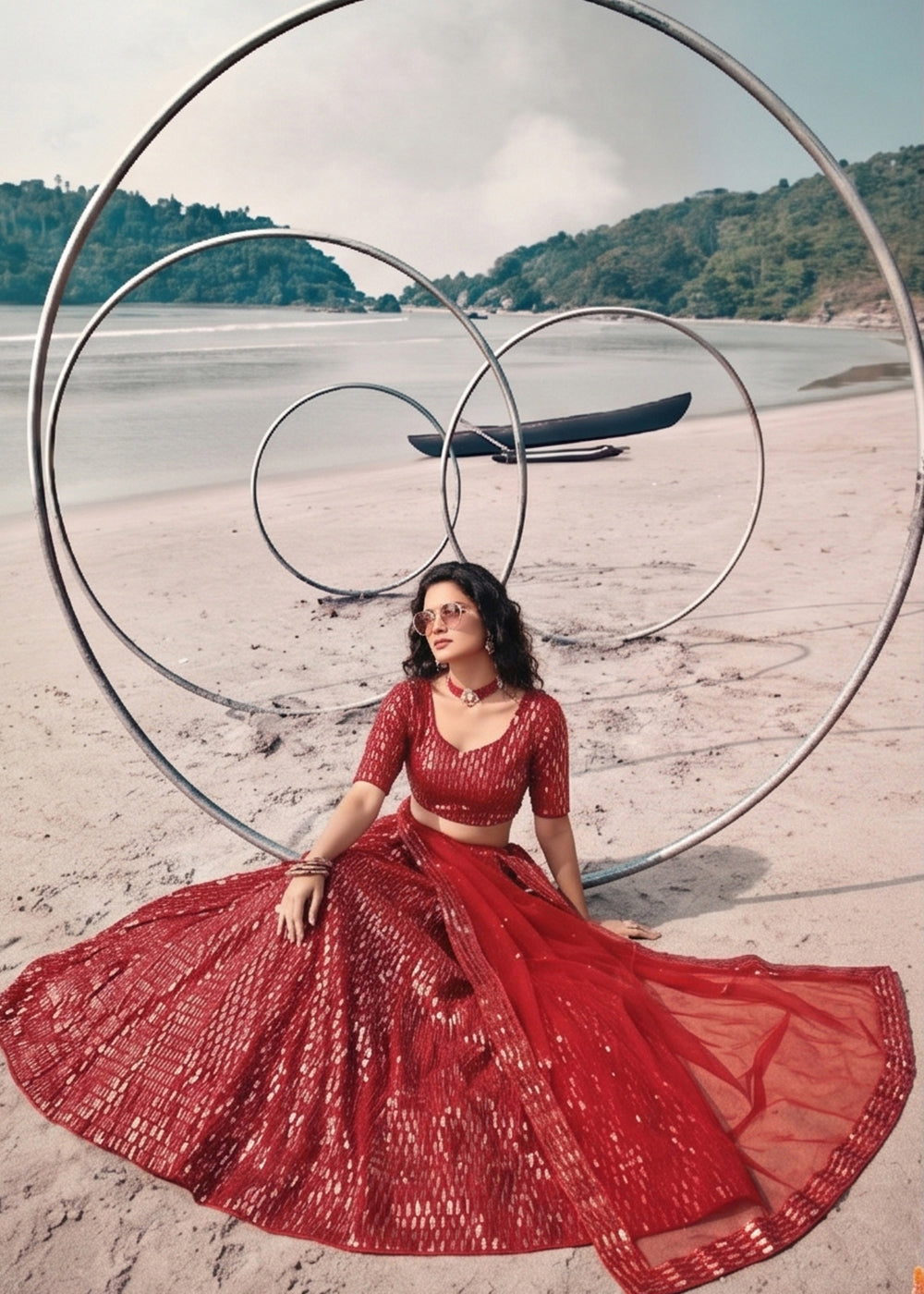 Buy Now Festive Party Wear Red Embroidered Lehenga Choli Online in US, UK, Canada, France, Italy, Greece, Sweden, Netherlands, UAE &amp; Worldwide at Empress.