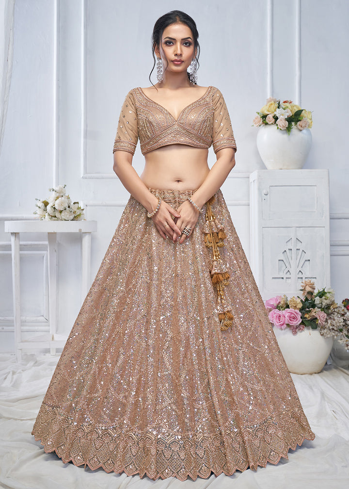 Buy Now Alluring Brown Heavy Embroidered Bridesmaids Lehenga Choli Online in USA, UK, France, UAE & Worldwide at Empress Clothing. 