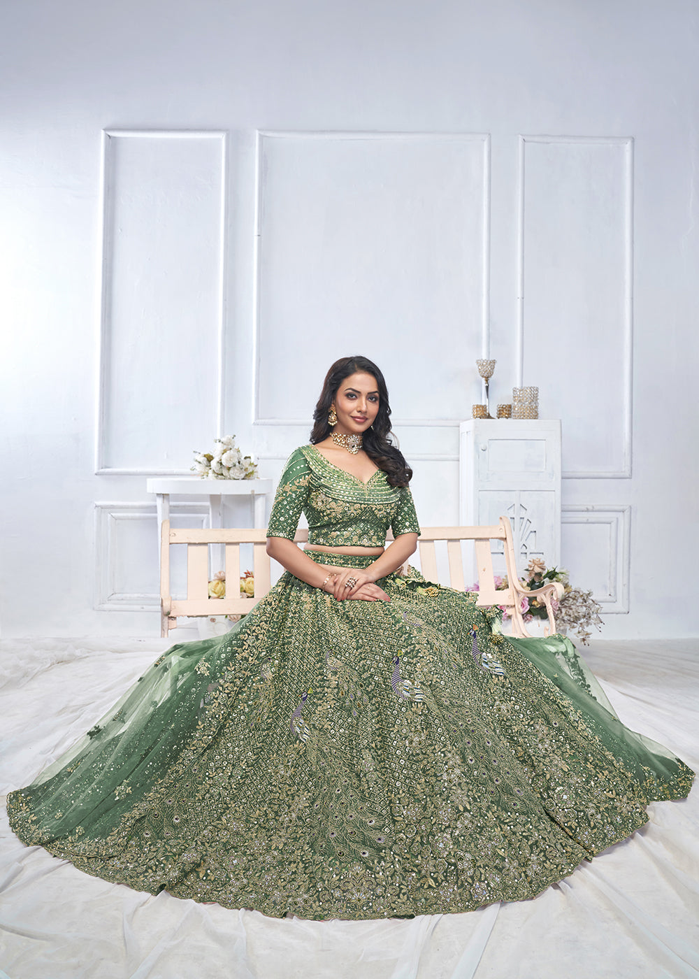 Buy Now Graceful Green Trendy Style Designer Bridal Lehenga Choli Online in USA, UK, France, UAE & Worldwide at Empress Clothing.