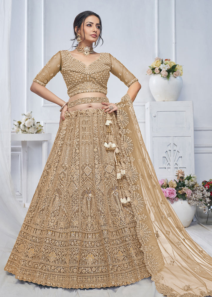 Buy Now Graceful Brown All Over Embroidered Designer Lehenga Choli Online in USA, UK, France, & Worldwide at Empress Clothing.