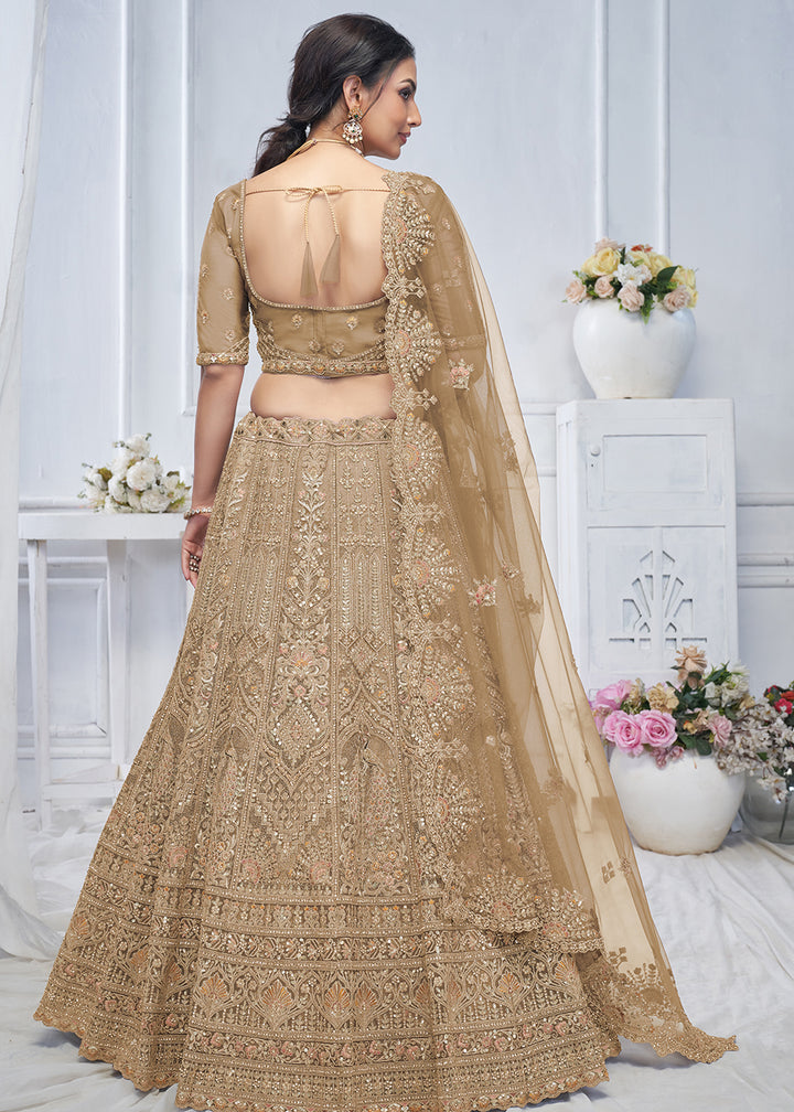 Buy Now Graceful Brown All Over Embroidered Designer Lehenga Choli Online in USA, UK, France, & Worldwide at Empress Clothing.