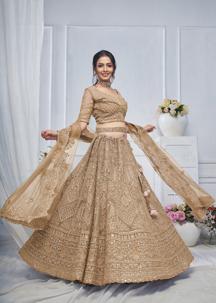 Buy Now Graceful Brown All Over Embroidered Designer Lehenga Choli Online in USA, UK, France, & Worldwide at Empress Clothing.