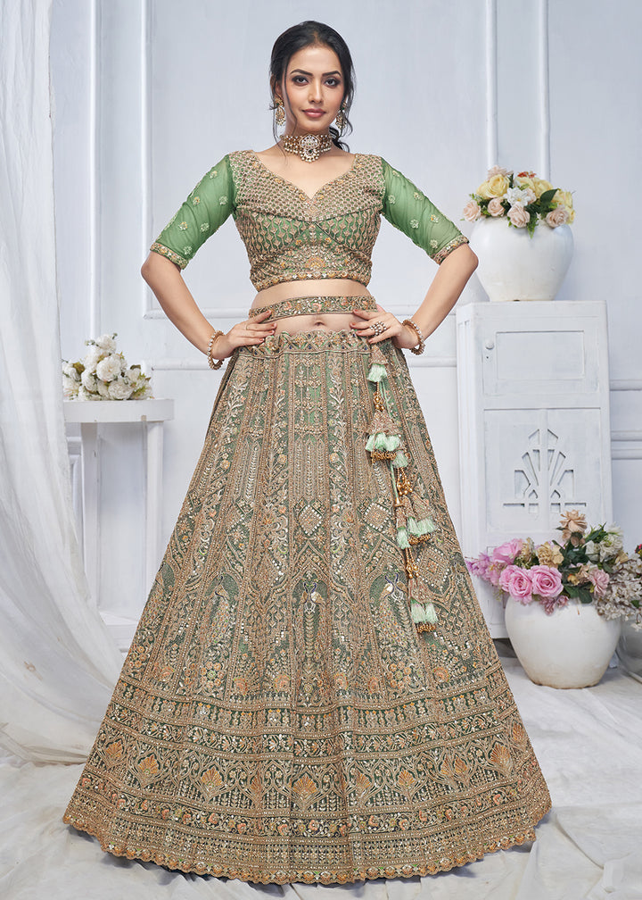 Buy Now Graceful Green All Over Embroidered Designer Lehenga Choli Online in USA, UK, France & Worldwide at Empress Clothing. 