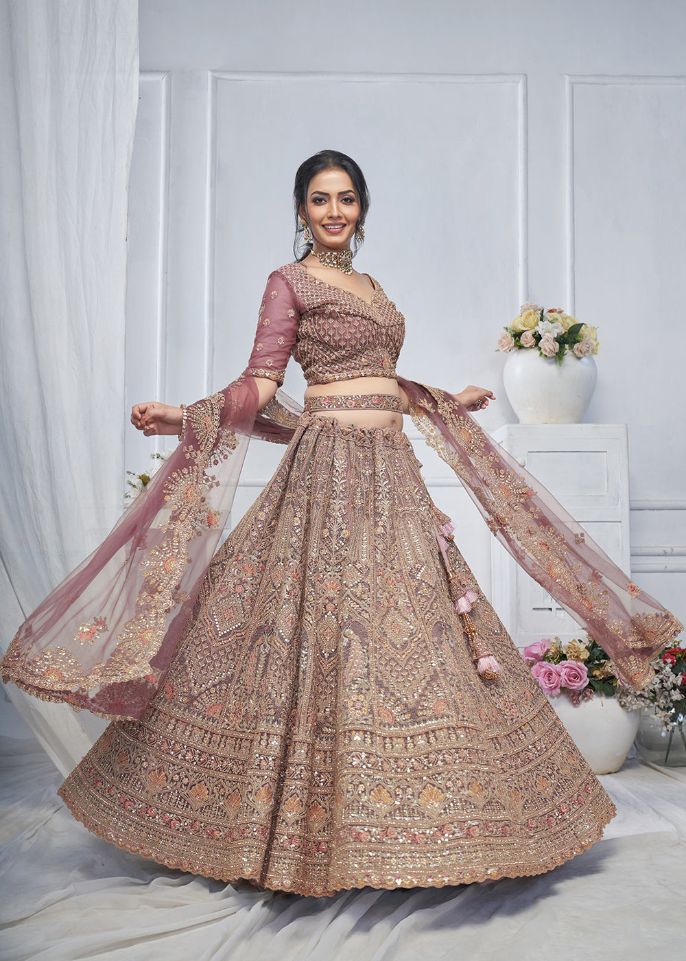 Buy Now Graceful Pink All Over Embroidered Designer Lehenga Choli Online in USA, UK, France & Worldwide at Empress Clothing.