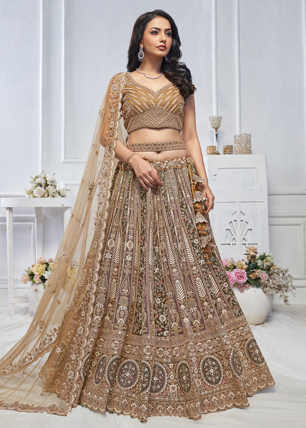 Buy Now Majestic Brown Heavy Embroidered Reception Lehenga Choli Online in USA, UK, France, & Worldwide at Empress Clothing. 