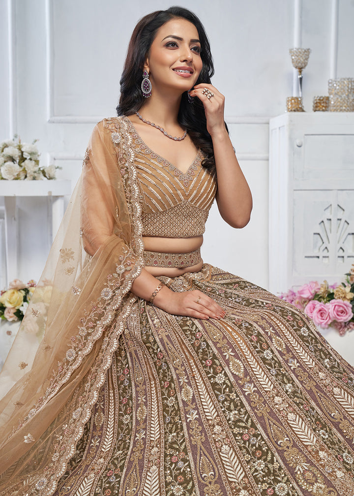 Buy Now Majestic Brown Heavy Embroidered Reception Lehenga Choli Online in USA, UK, France, & Worldwide at Empress Clothing. 