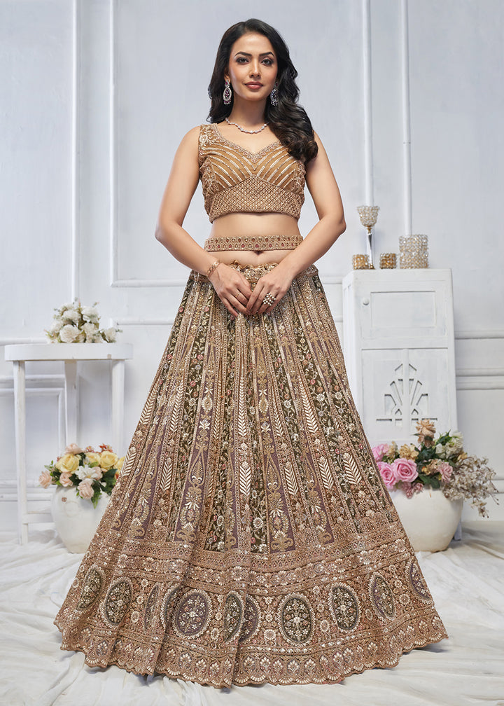 Buy Now Majestic Brown Heavy Embroidered Reception Lehenga Choli Online in USA, UK, France, & Worldwide at Empress Clothing. 