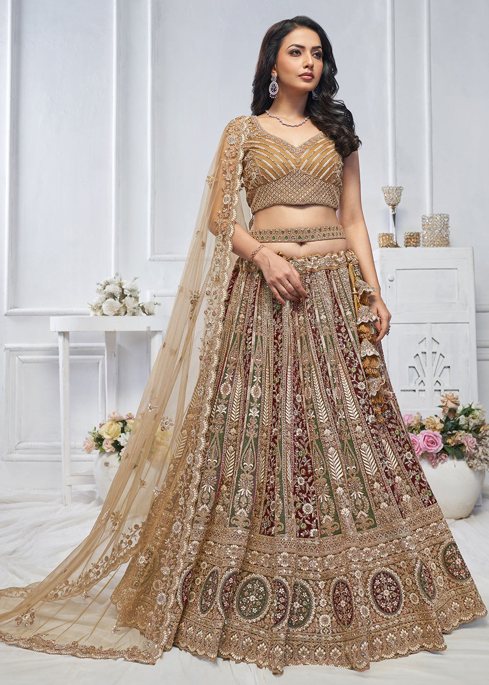 Buy Now Majestic Mustard Heavy Embroidered Reception Lehenga Choli Online in USA, UK, France, & Worldwide at Empress Clothing.