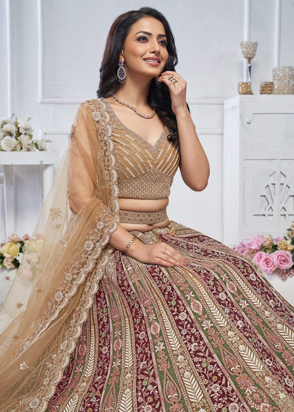 Buy Now Majestic Mustard Heavy Embroidered Reception Lehenga Choli Online in USA, UK, France, & Worldwide at Empress Clothing.