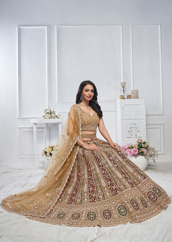 Buy Now Majestic Mustard Heavy Embroidered Reception Lehenga Choli Online in USA, UK, France, & Worldwide at Empress Clothing.