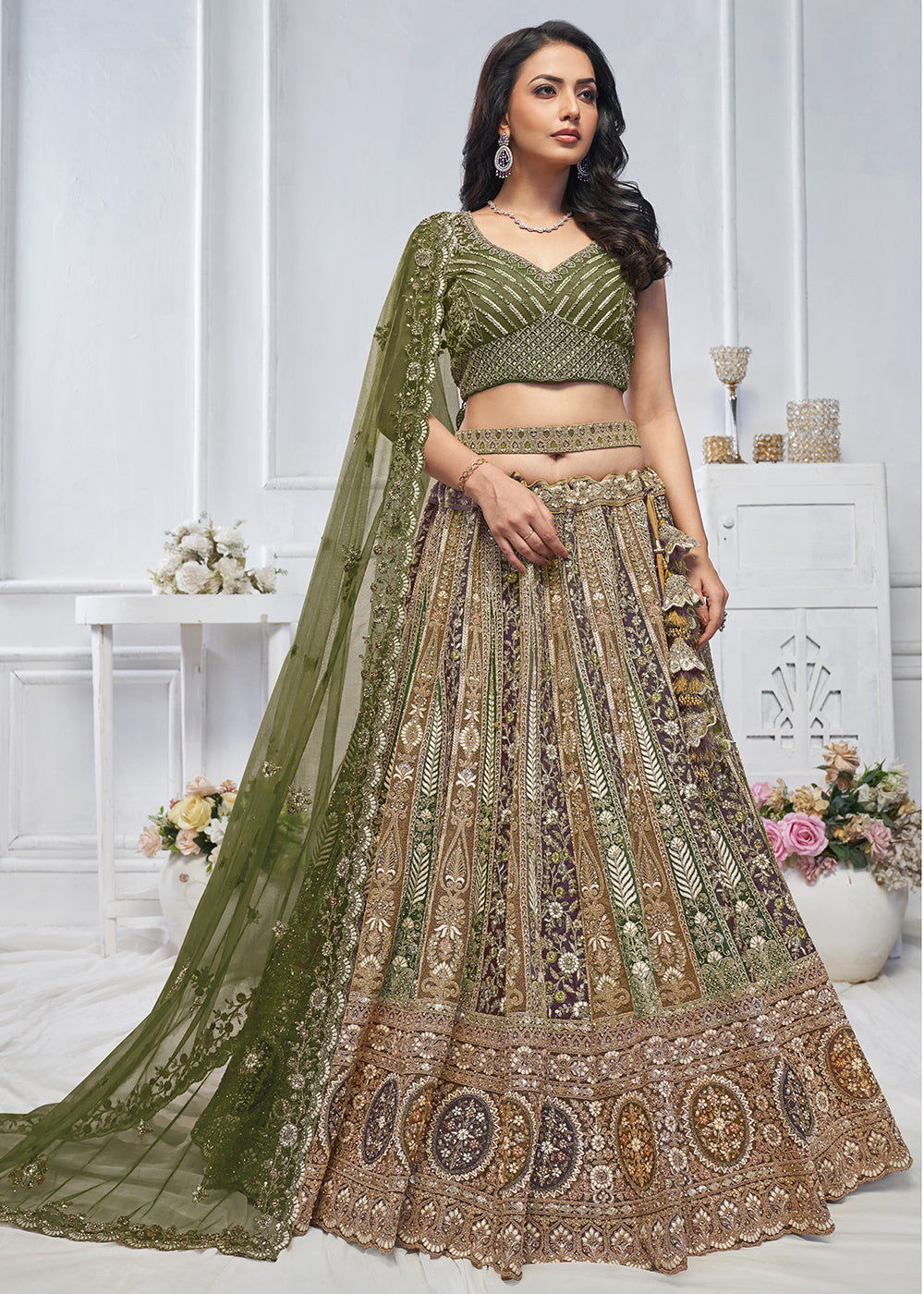 Buy Now Majestic Green Heavy Embroidered Reception Lehenga Choli Online in USA, UK, France, & Worldwide at Empress Clothing. 