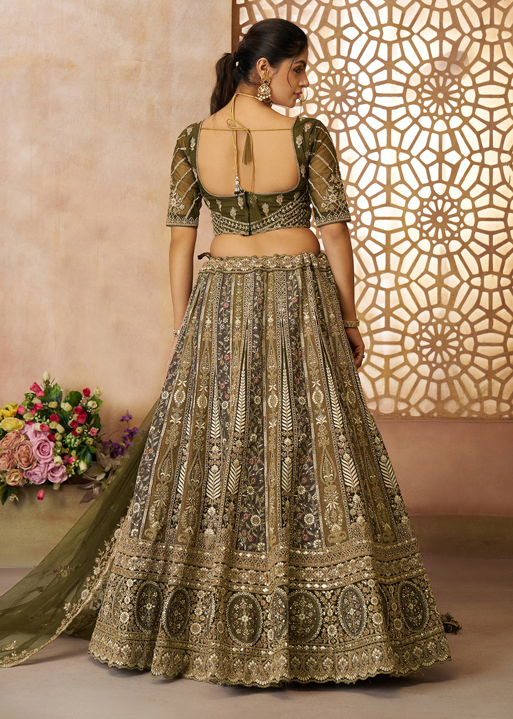 Buy Now Gorgeous Green Heavy Embroidered Bridal Lehenga for Mehndi Online in USA, UK, Canada, France, Italy, Germany, UAE & Worldwide at Empress Clothing.