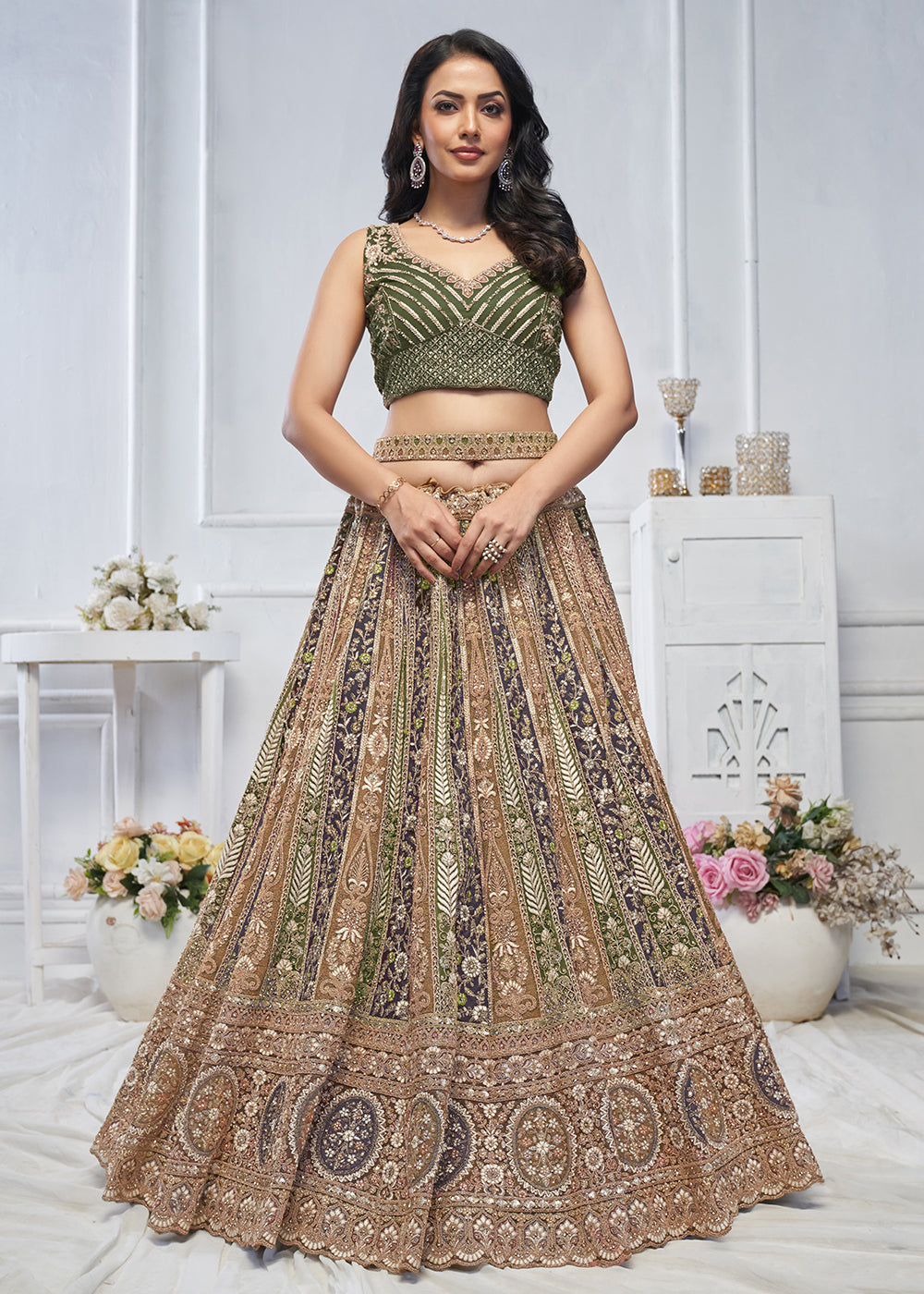 Buy Now Majestic Green Heavy Embroidered Reception Lehenga Choli Online in USA, UK, France, & Worldwide at Empress Clothing. 