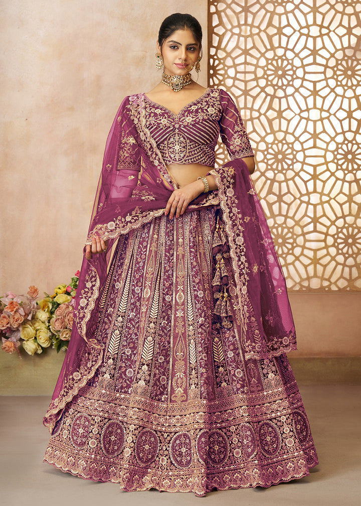 Buy Now Gorgeous Purple Heavy Embroidered Bridal Lehenga for Sangeet Online in USA, UK, Canada, France, Italy, Germany, UAE & Worldwide at Empress Clothing.