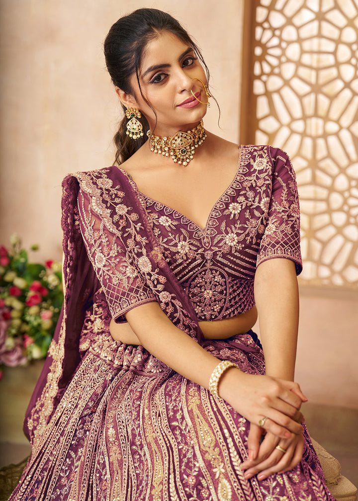 Buy Now Gorgeous Purple Heavy Embroidered Bridal Lehenga for Sangeet Online in USA, UK, Canada, France, Italy, Germany, UAE & Worldwide at Empress Clothing.