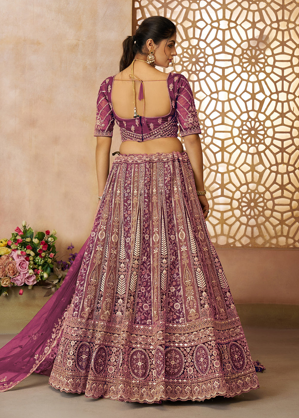 Buy Now Gorgeous Purple Heavy Embroidered Bridal Lehenga for Sangeet Online in USA, UK, Canada, France, Italy, Germany, UAE & Worldwide at Empress Clothing.