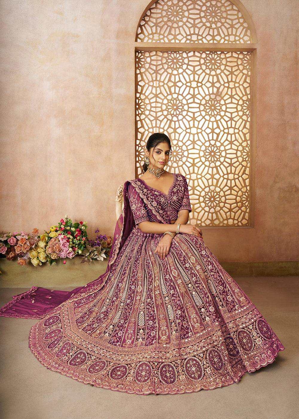 Buy Now Gorgeous Purple Heavy Embroidered Bridal Lehenga for Sangeet Online in USA, UK, Canada, France, Italy, Germany, UAE & Worldwide at Empress Clothing.