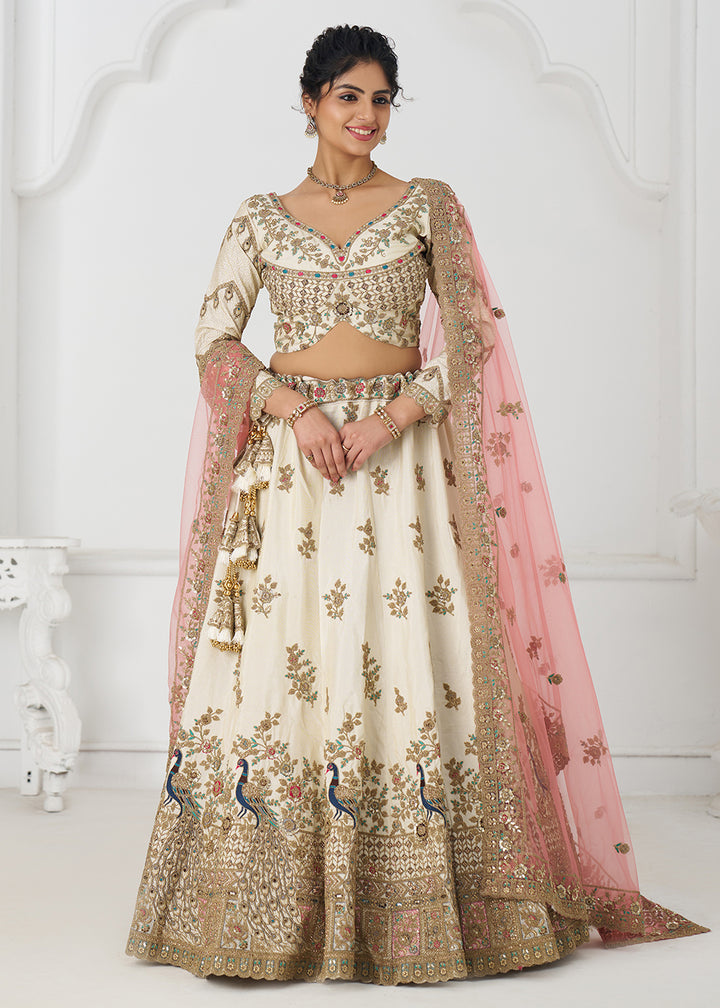 Buy Now Amazing White Embroidered Zari Silk Designer Wedding Lehenga Choli Online in USA, UK, Canada, France, Italy, Germany, UAE & Worldwide at Empress Clothing
