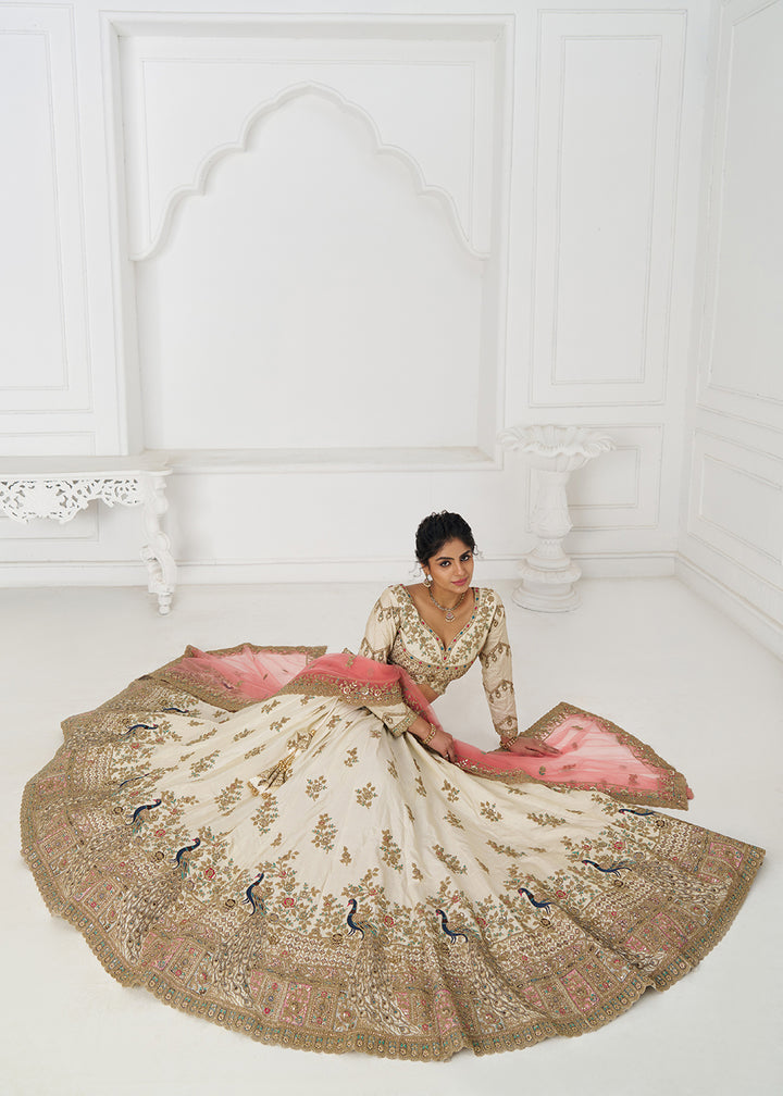 Buy Now Amazing White Embroidered Zari Silk Designer Wedding Lehenga Choli Online in USA, UK, Canada, France, Italy, Germany, UAE & Worldwide at Empress Clothing