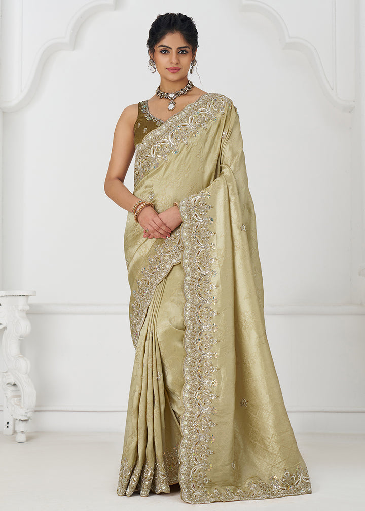 Buy Chickoo Beige Pure Dola Viscose Silk Wedding Wear Saree Online in USA, UK, Canada, Spain, France, Germany, Italy, Austria, UAE & Worldwide at Empress.