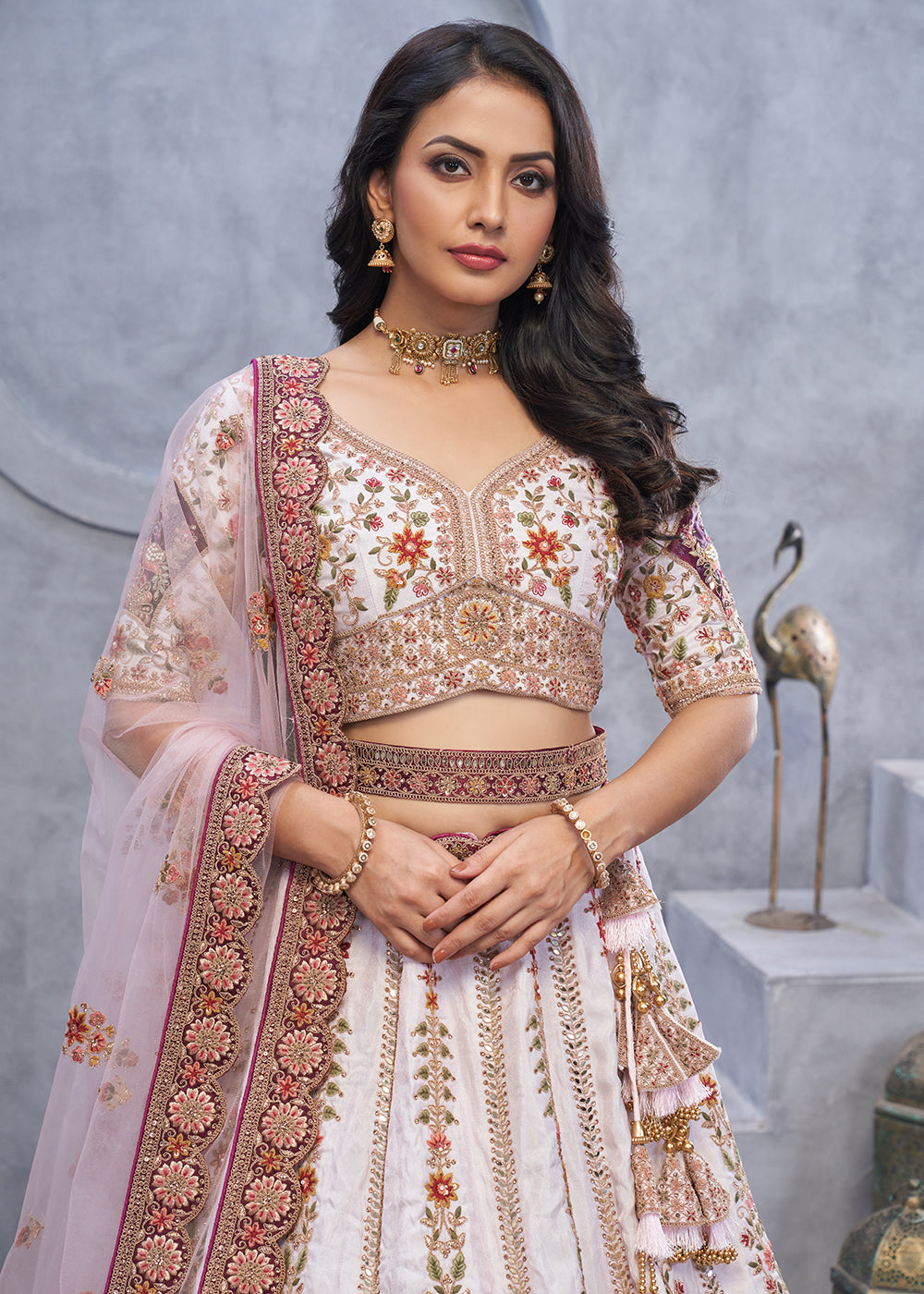 Buy Now Light Purple Zari Paisley Embroidered Wedding Lehenga Choli Online in USA, UK, France, UAE & Worldwide at Empress Clothing.