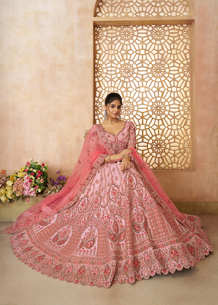 Buy Now Adorable Pink Wedding Wear Lehenga Choli for Bridesmaids Online in USA, UK, Canada, France, Italy, Germany, UAE & Worldwide at Empress Clothing.