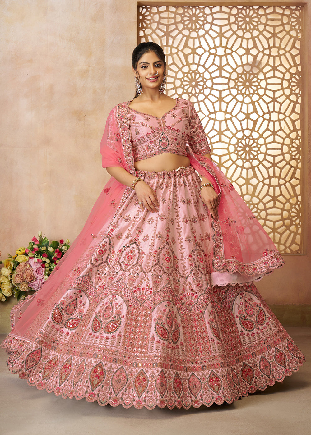 Buy Now Adorable Pink Wedding Wear Lehenga Choli for Bridesmaids Online in USA, UK, Canada, France, Italy, Germany, UAE & Worldwide at Empress Clothing.