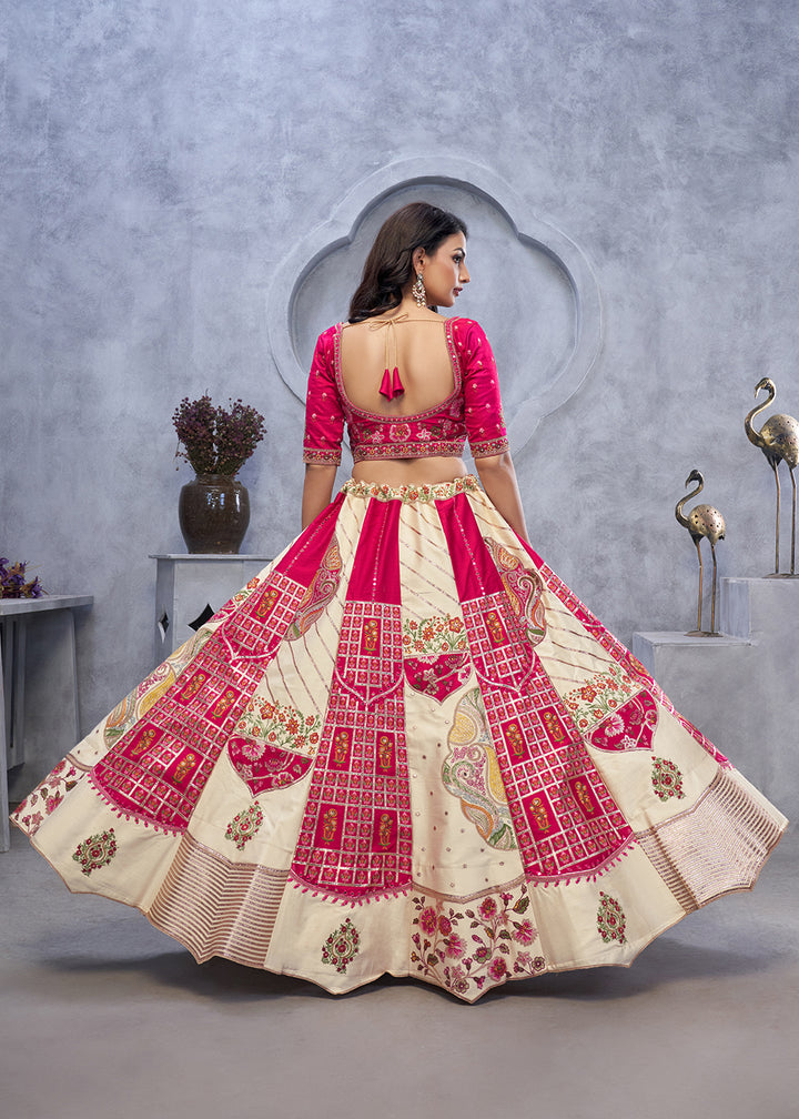 Buy Now Red & Ivory Paisley Motifs Embroidered Wedding Lehenga Choli Online in USA, UK, France, & Worldwide at Empress Clothing. 