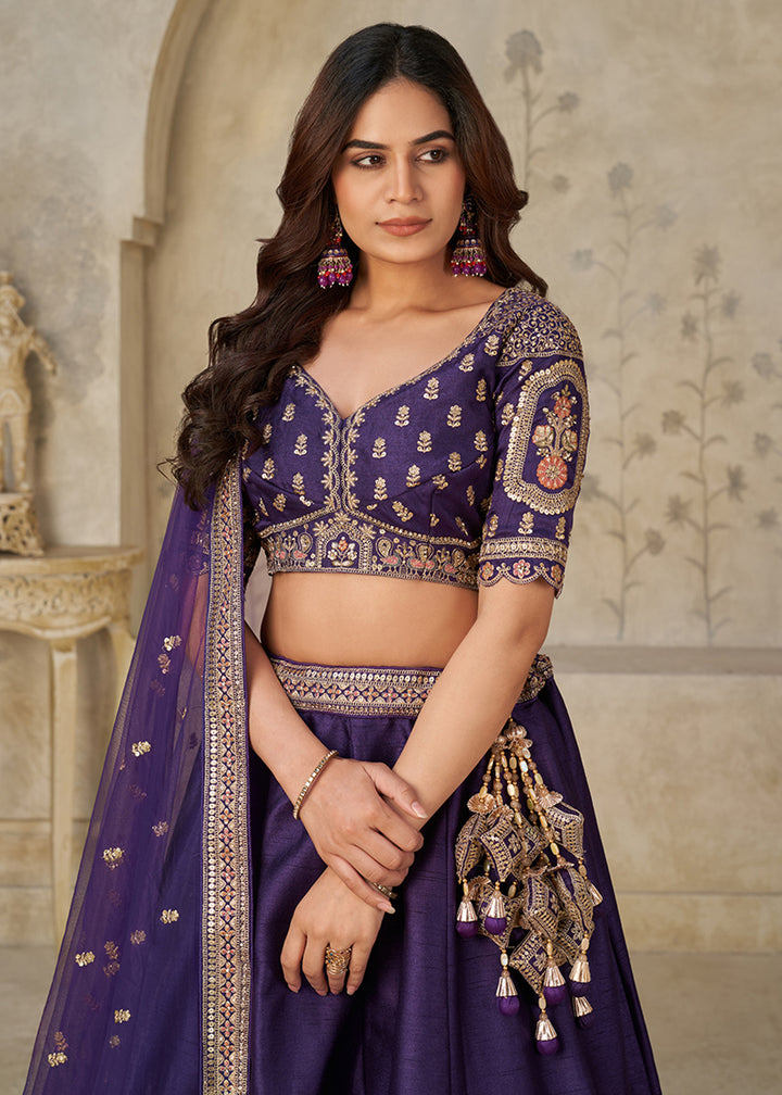 Buy Now Purple Elephant Zari Embroidered Bridal Lehenga Choli Online in US, UK, Canada, France, Italy, Germany, Sweden, Denmark, Greece & Worldwide at Empress.