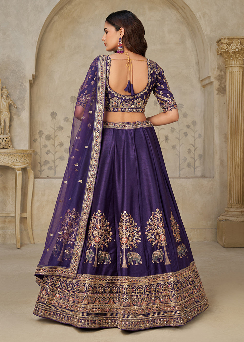 Buy Now Purple Elephant Zari Embroidered Bridal Lehenga Choli Online in US, UK, Canada, France, Italy, Germany, Sweden, Denmark, Greece & Worldwide at Empress.