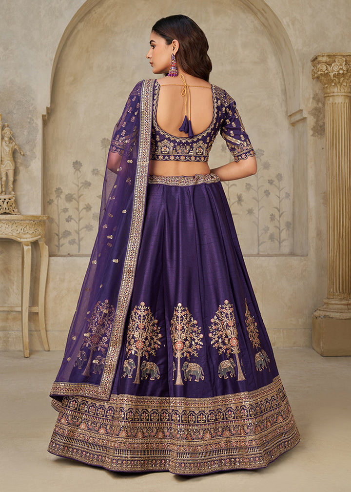 Buy Now Purple Elephant Zari Embroidered Bridal Lehenga Choli Online in US, UK, Canada, France, Italy, Germany, Sweden, Denmark, Greece & Worldwide at Empress.