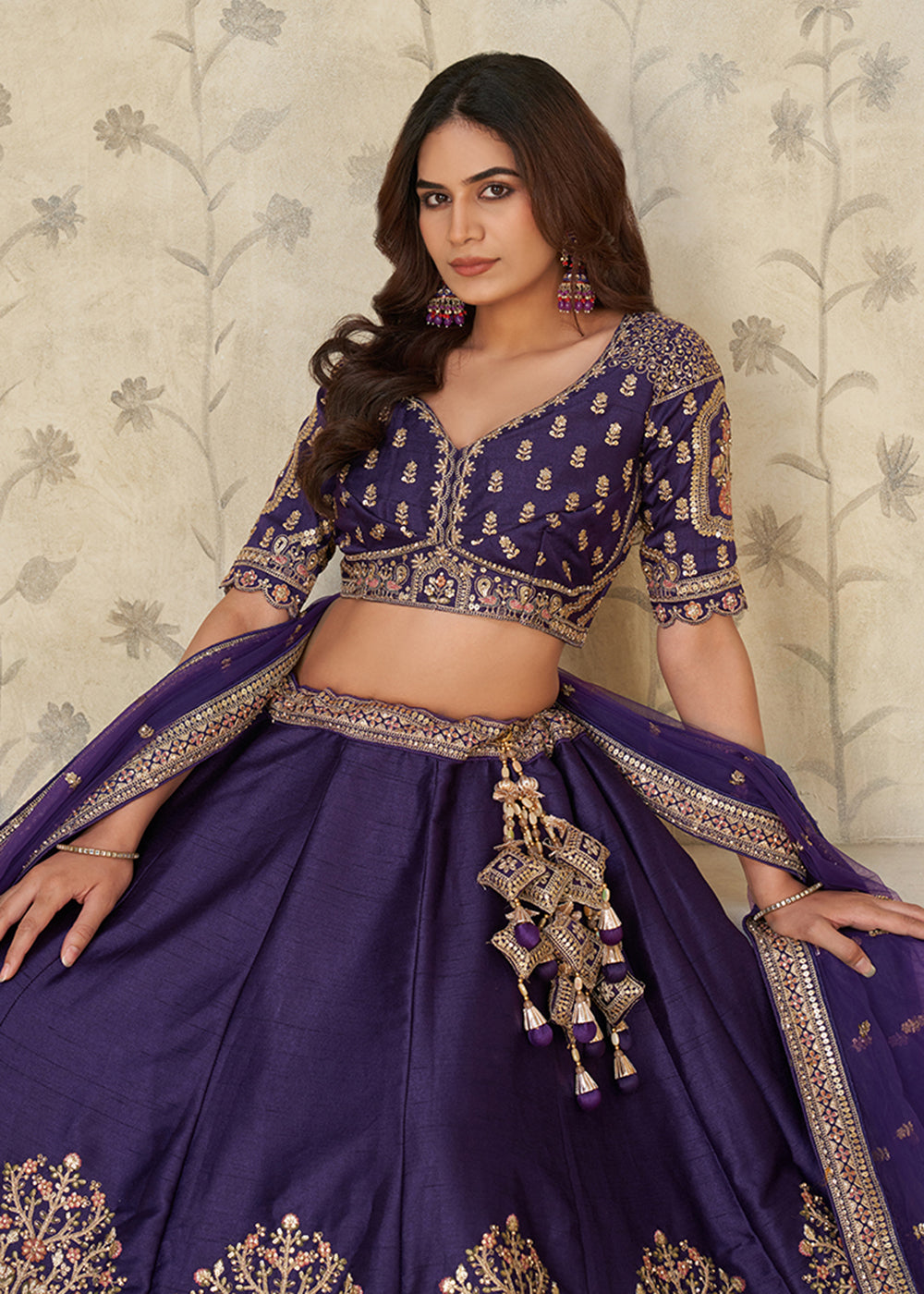 Buy Now Purple Elephant Zari Embroidered Bridal Lehenga Choli Online in US, UK, Canada, France, Italy, Germany, Sweden, Denmark, Greece & Worldwide at Empress.