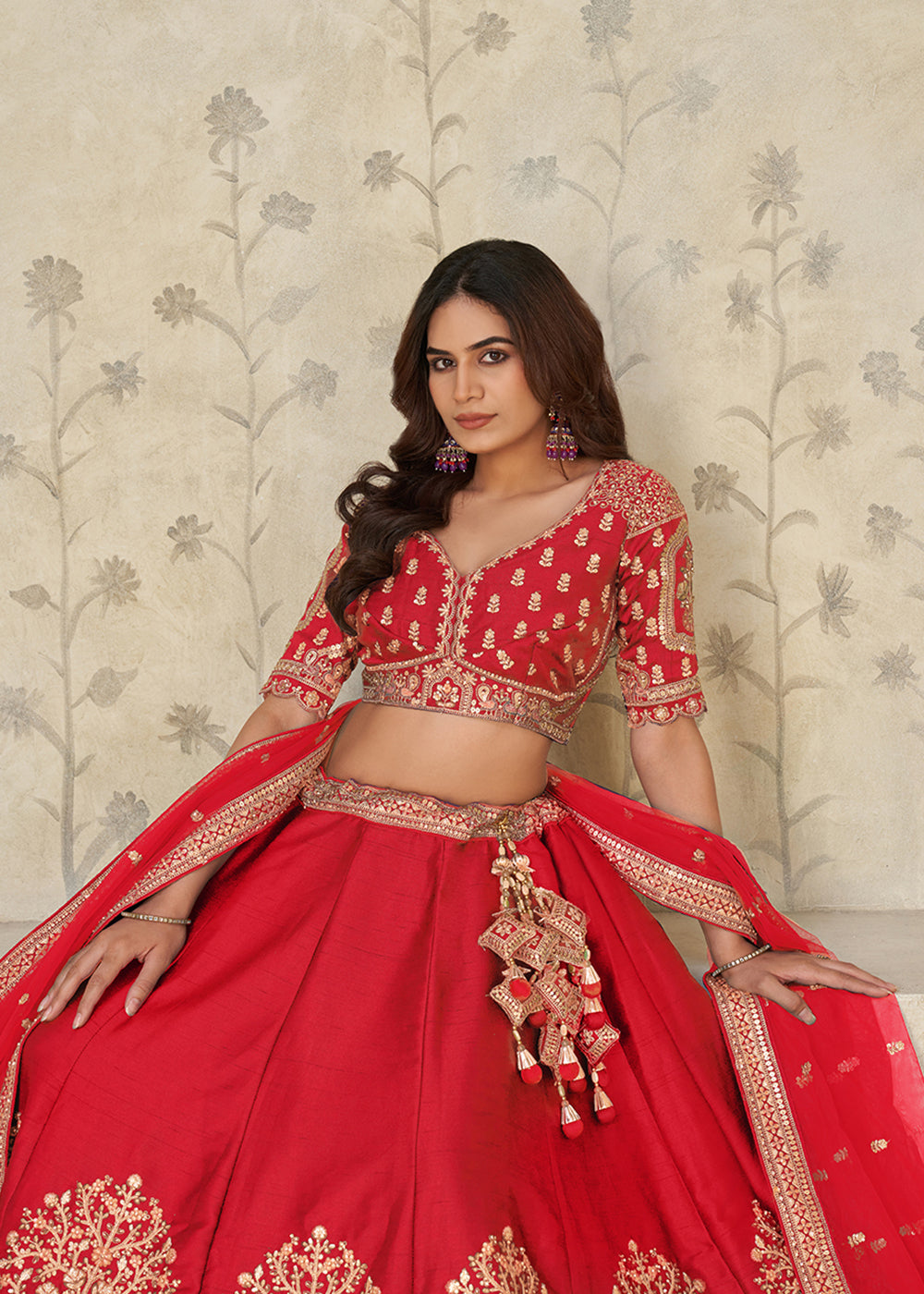 Buy Now Red Elephant Zari Embroidered Bridal Lehenga Choli Online in US, UK, Canada, France, Italy, Germany, Sweden, Denmark, Greece & Worldwide at Empress.