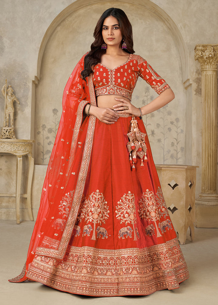 Buy Now Rust Elephant Zari Embroidered Bridal Lehenga Choli Online in US, UK, Canada, France, Italy, Germany, Sweden, Denmark, Greece & Worldwide at Empress.