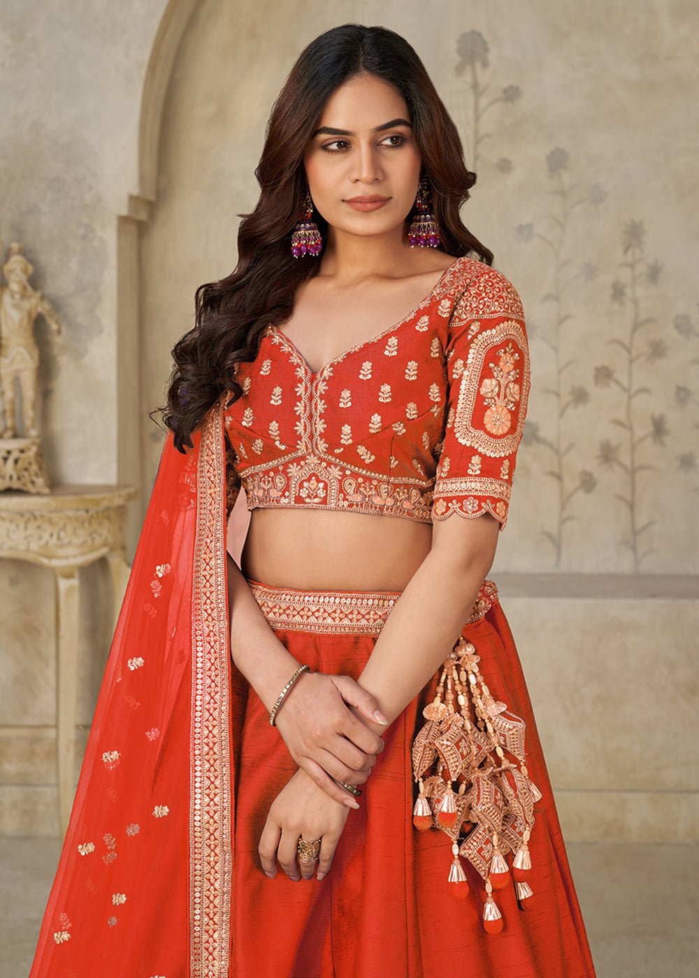 Buy Now Rust Elephant Zari Embroidered Bridal Lehenga Choli Online in US, UK, Canada, France, Italy, Germany, Sweden, Denmark, Greece & Worldwide at Empress.