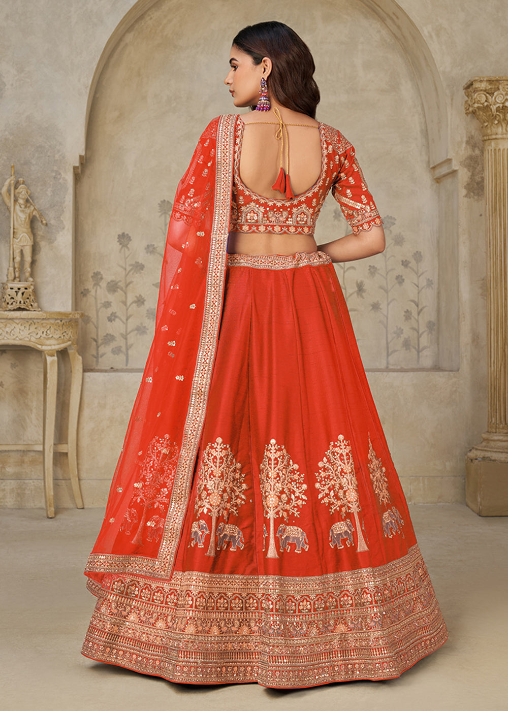 Buy Now Rust Elephant Zari Embroidered Bridal Lehenga Choli Online in US, UK, Canada, France, Italy, Germany, Sweden, Denmark, Greece & Worldwide at Empress.