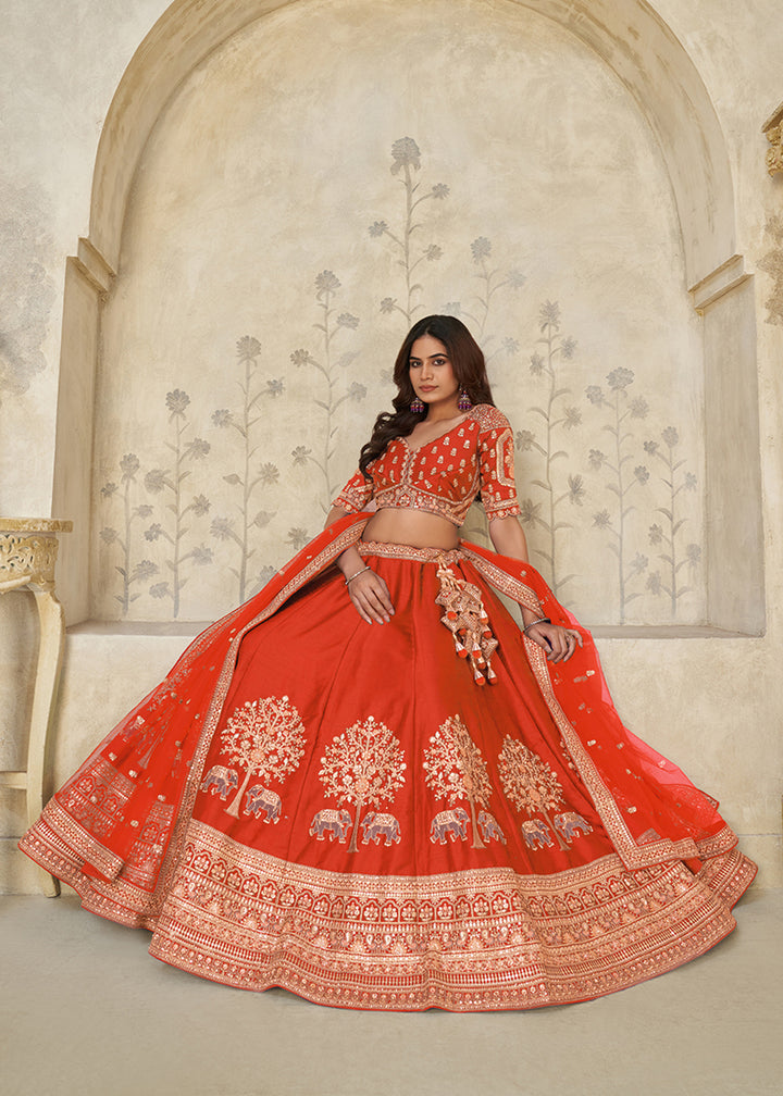 Buy Now Rust Elephant Zari Embroidered Bridal Lehenga Choli Online in US, UK, Canada, France, Italy, Germany, Sweden, Denmark, Greece & Worldwide at Empress.