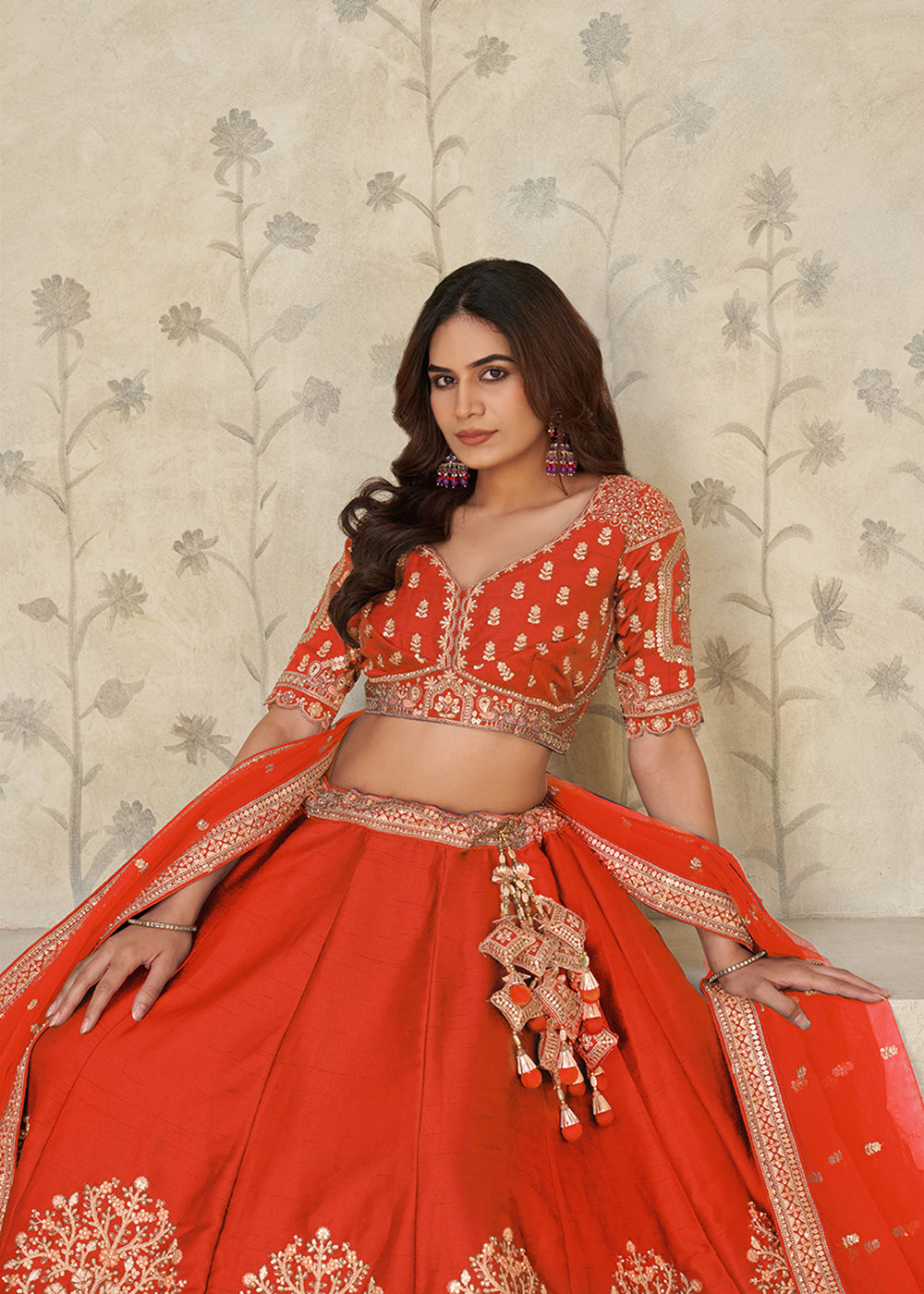Buy Now Rust Elephant Zari Embroidered Bridal Lehenga Choli Online in US, UK, Canada, France, Italy, Germany, Sweden, Denmark, Greece & Worldwide at Empress.