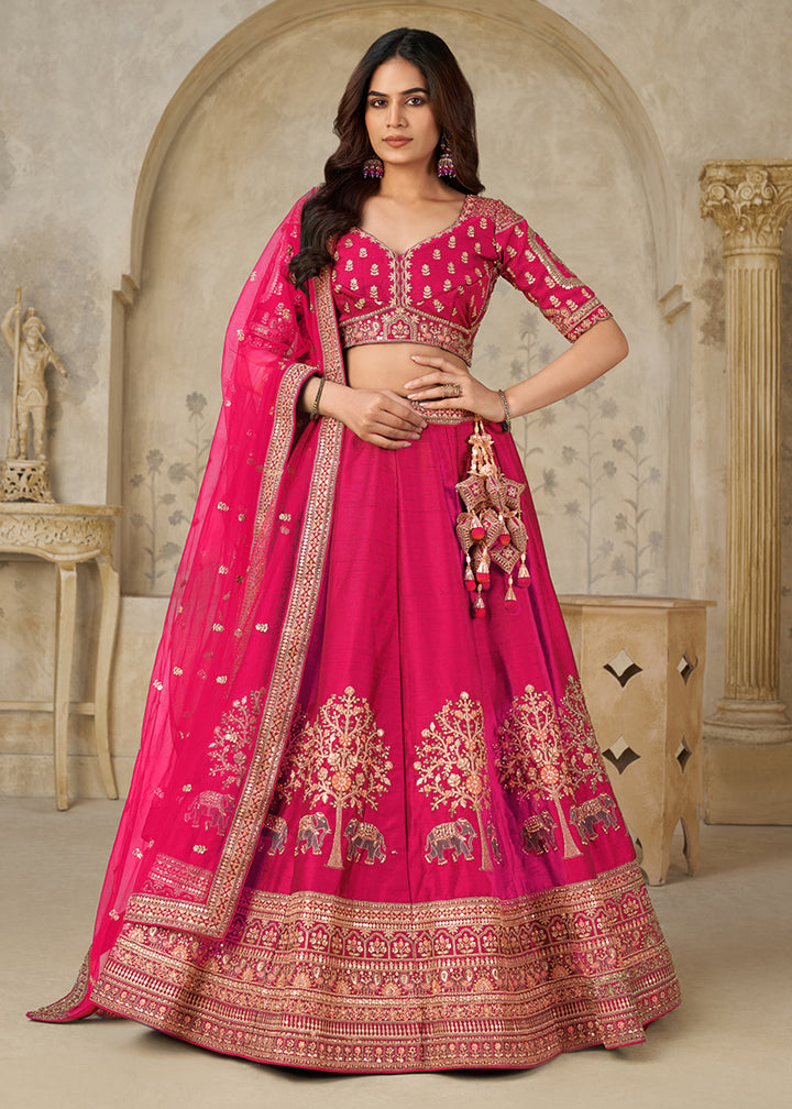 Buy Now Rani Elephant Zari Embroidered Bridal Lehenga Choli Online in US, UK, Canada, France, Italy, Germany, Sweden, Denmark, Greece & Worldwide at Empress.