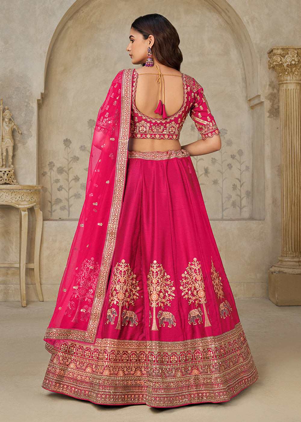 Buy Now Rani Elephant Zari Embroidered Bridal Lehenga Choli Online in US, UK, Canada, France, Italy, Germany, Sweden, Denmark, Greece & Worldwide at Empress.